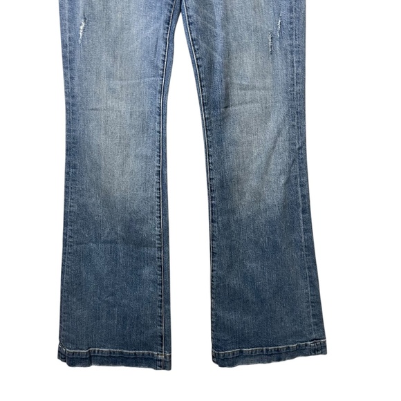 7 For All Mankind Ultra High Rise Dojo Jeans Sz 27 Light Wash Distressed Flare - Picture 3 of 8